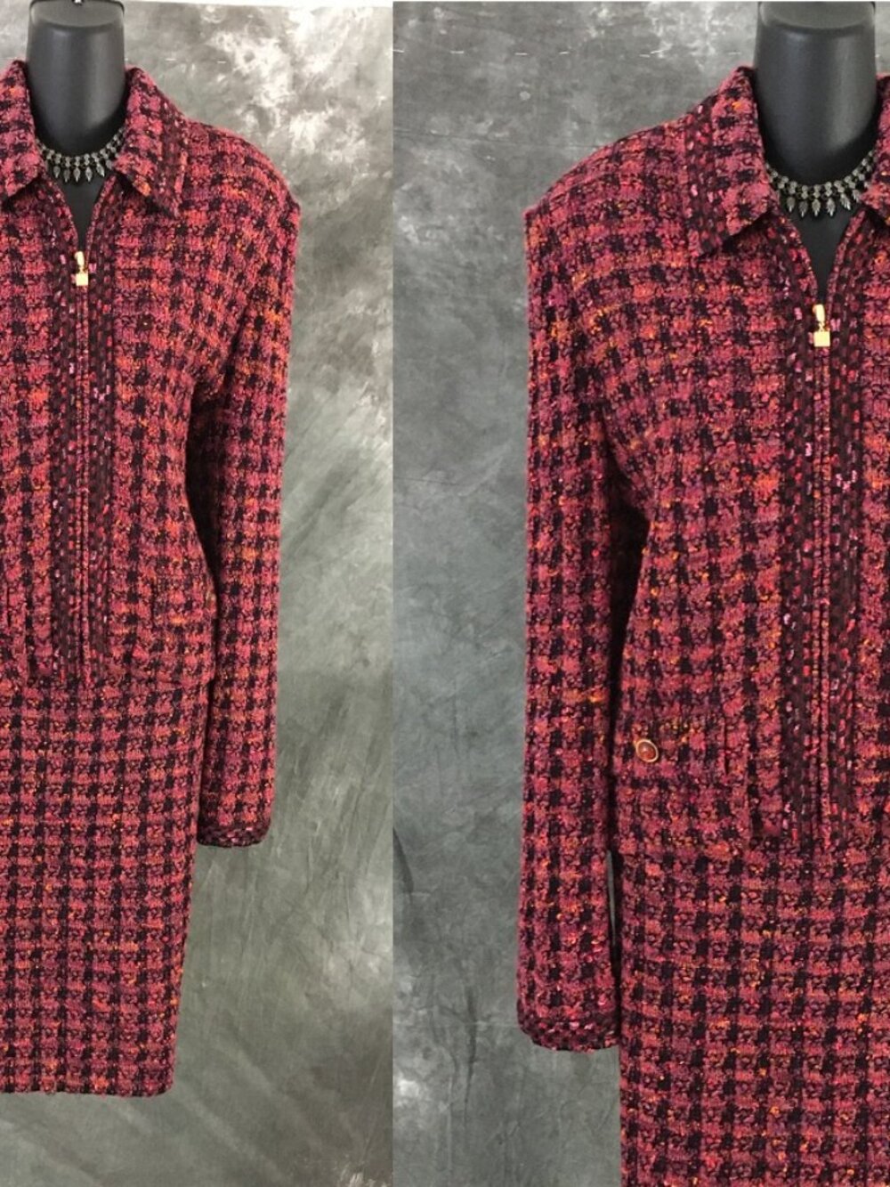 NWT NEW St John knit rose quartz maroon multi jacket skirt suit 14 - Picture 2 of 10